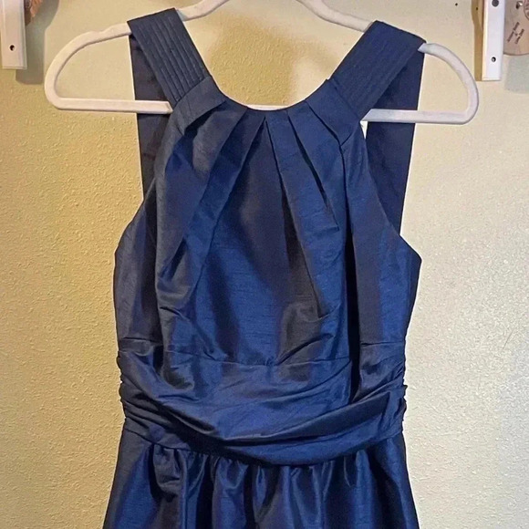Alfred Sung Halter Style Low Back Dupioni Bridesmaid Gown Prom Navy Blue Sz 4 - Picture 2 of 8